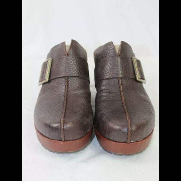 KORKS BY KORK EASE MANTHA US 9 M BROWN PEBBLE LEATHER PLATFORM HEEL CLOGS SHOES. - Picture 2 of 8